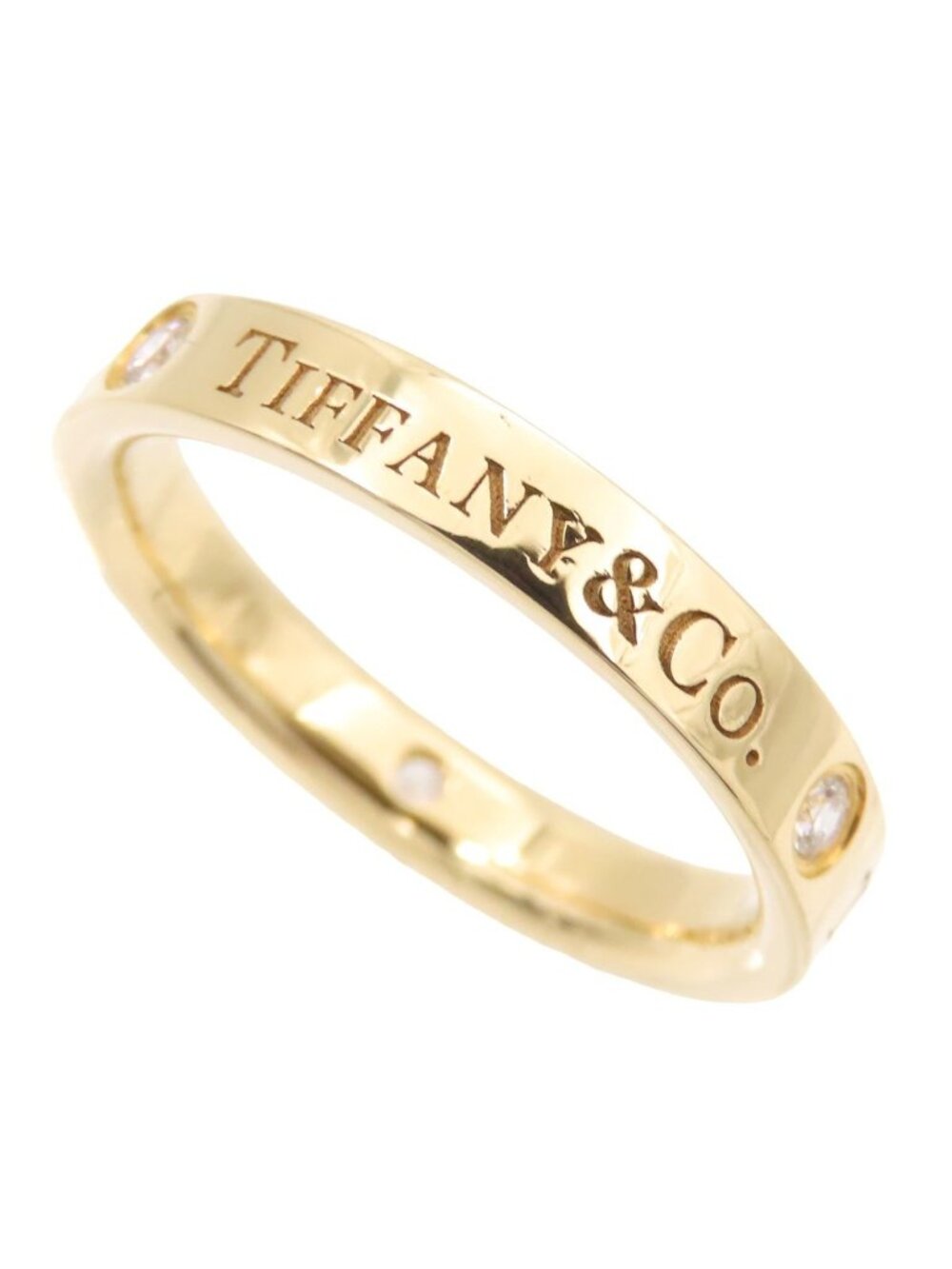 Tiffany & Co Flat Band Ring Yellow Gold 18k Diamond